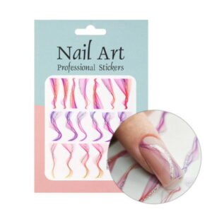 Samolepky na nechty DP-1543t – ružovo-fialové nail art nálepky so strieborným efektom